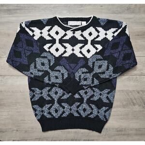 Vintage Michael Gerald Men's 100%-Acrylic Geometric Pattern Sweater Medium
